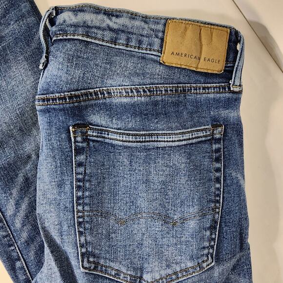 American Eagle Mens Slim Jeans 31X32 Blue Denim AirFlex Distressed Destroyed - Picture 6 of 11
